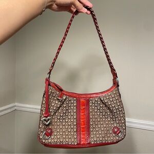 Brighton Monogram Canvas With Red Leather Trim Shoulder Bag